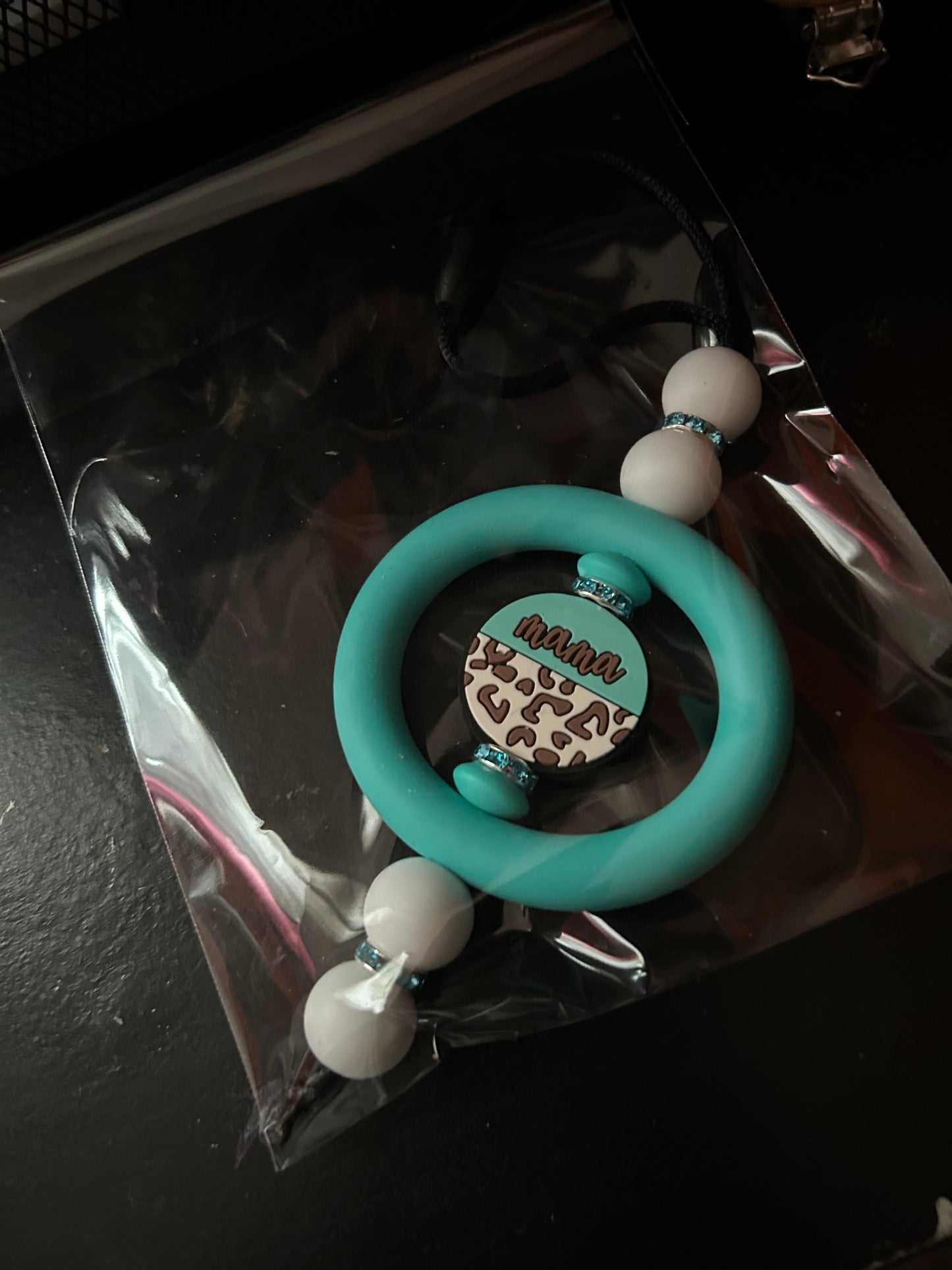 Turquoise Leopard Print Mama Car Charm