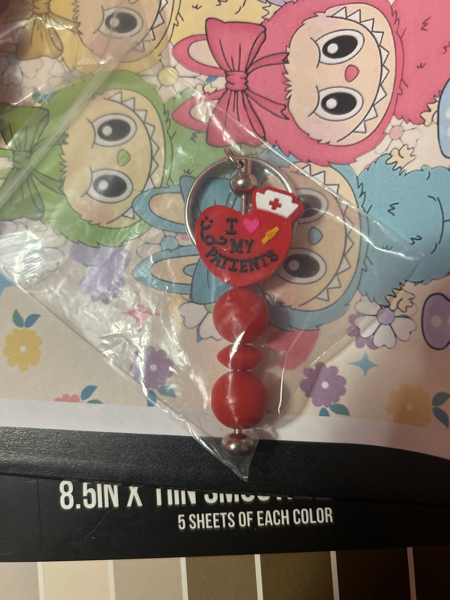 Red I love my patients keychain bar
