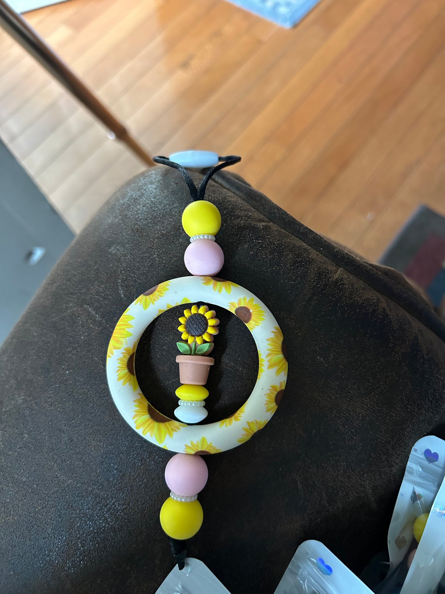 White 3D Sunflower Car Charm