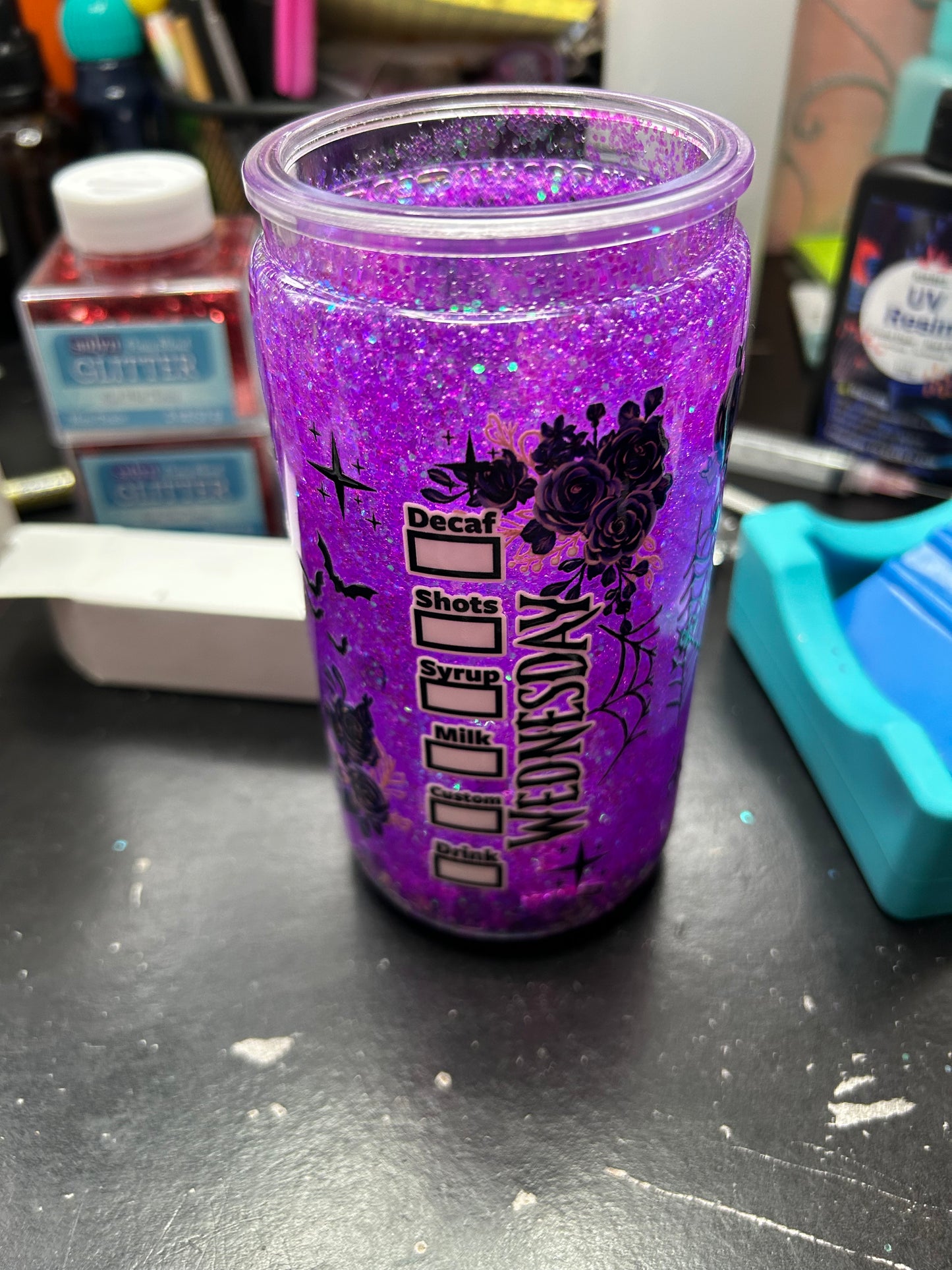 Goth Girl Glitter And Clay Pieces 16oz Snow Globe Tumbler