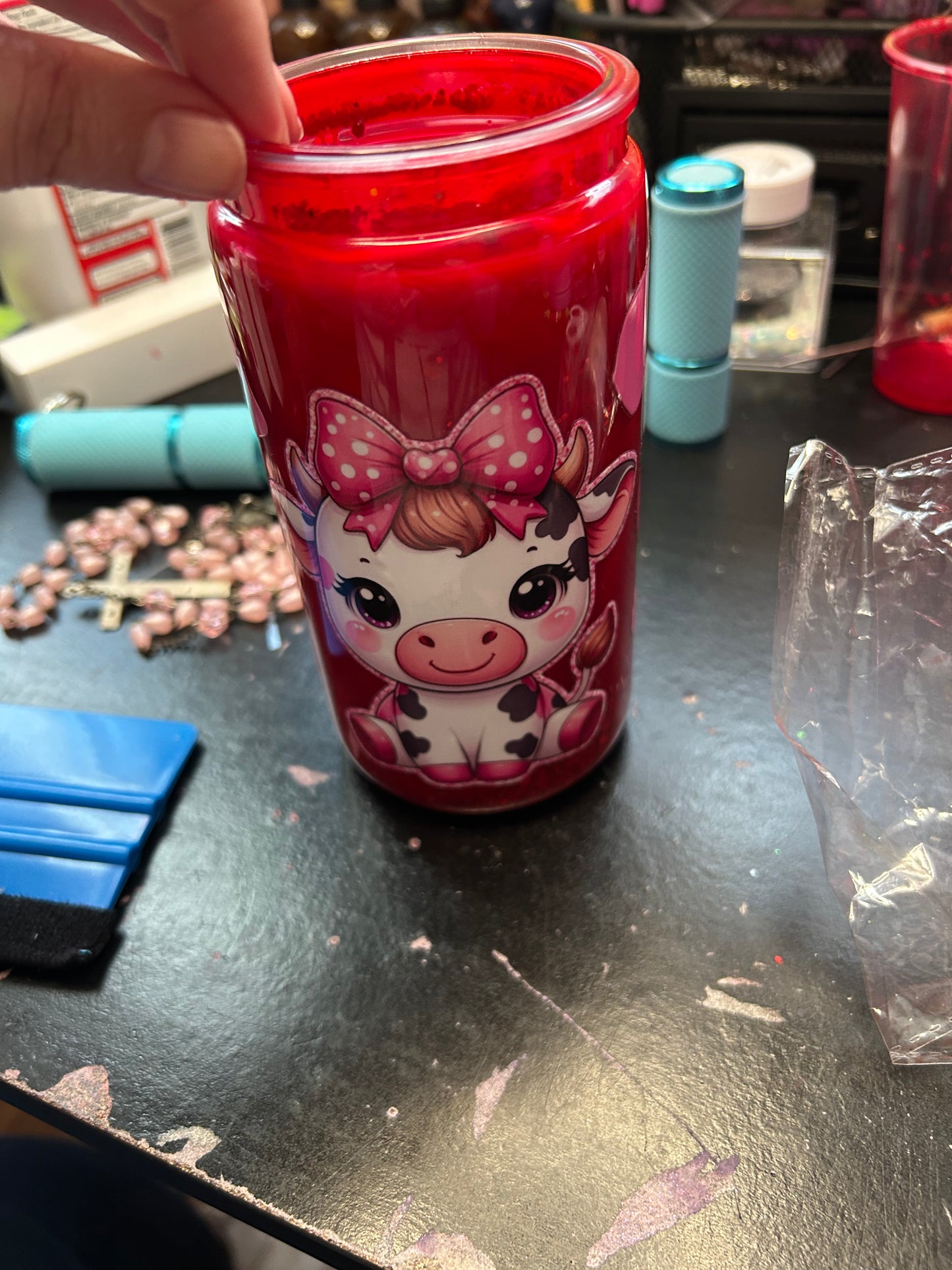 Cow And Strawberries 16oz Snow Globe Tumbler