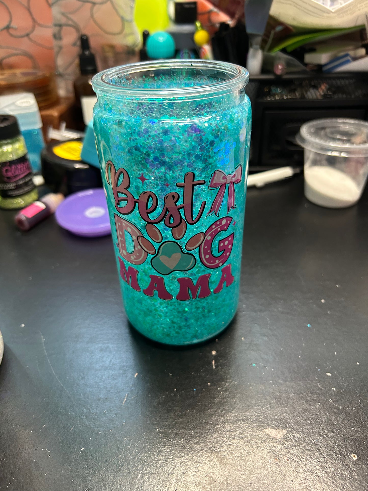 Best Dog Mama Decal 16oz Snow Globe Tumbler
