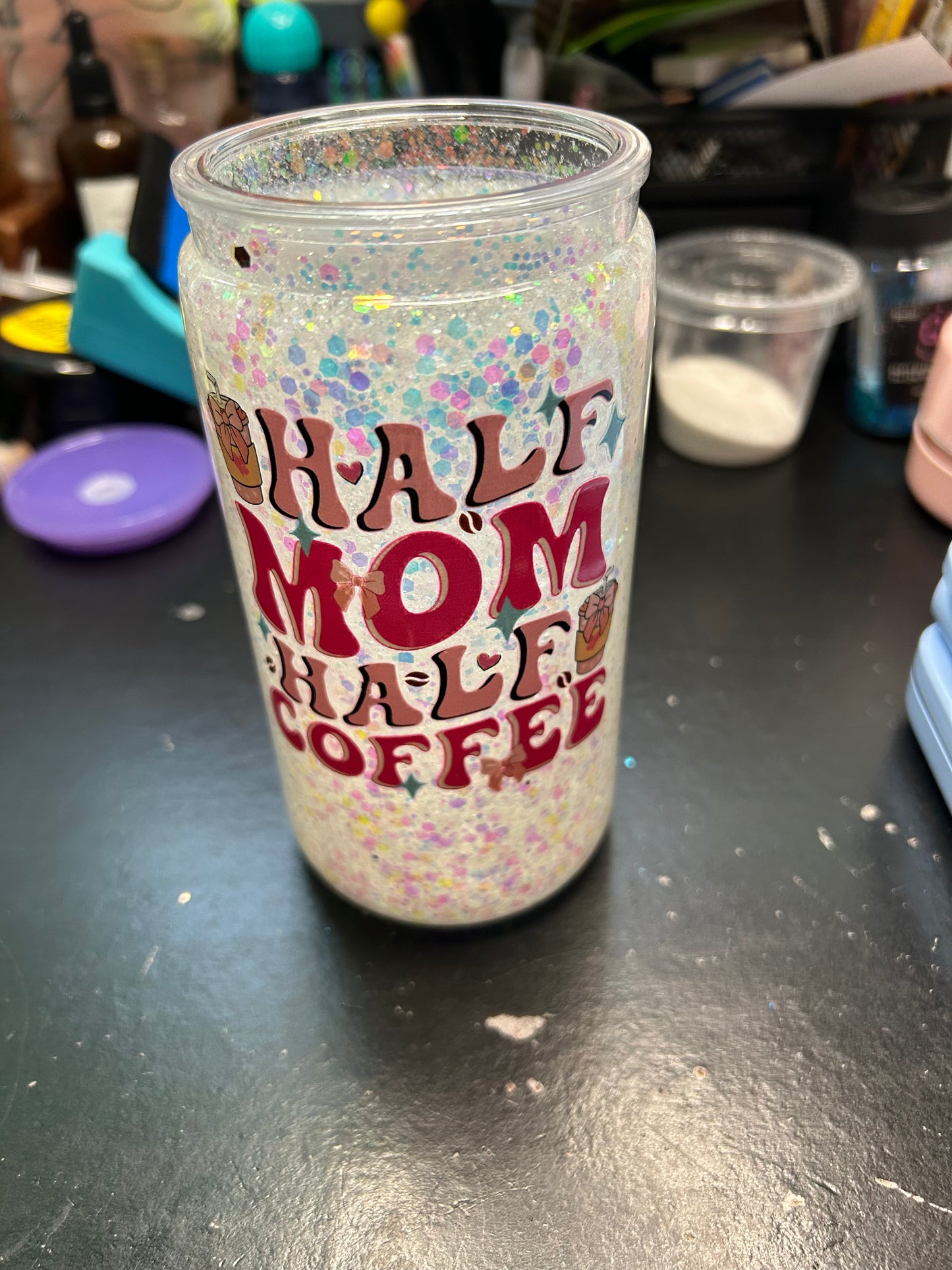 Half Mom Half Coffee Snow Globe Tumbler