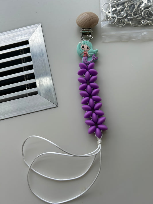 Light purple mermaid pacifier clip