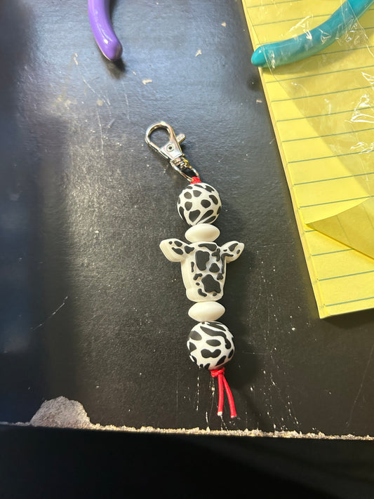 Black cow head keychain charm