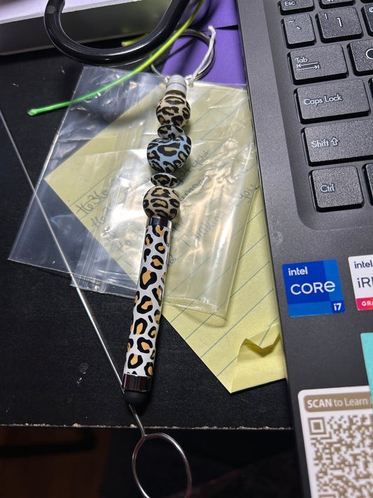 Leopard print heart stylus ink pen combo