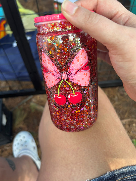 Bow With Cherries Decal Snow Globe Tumblers