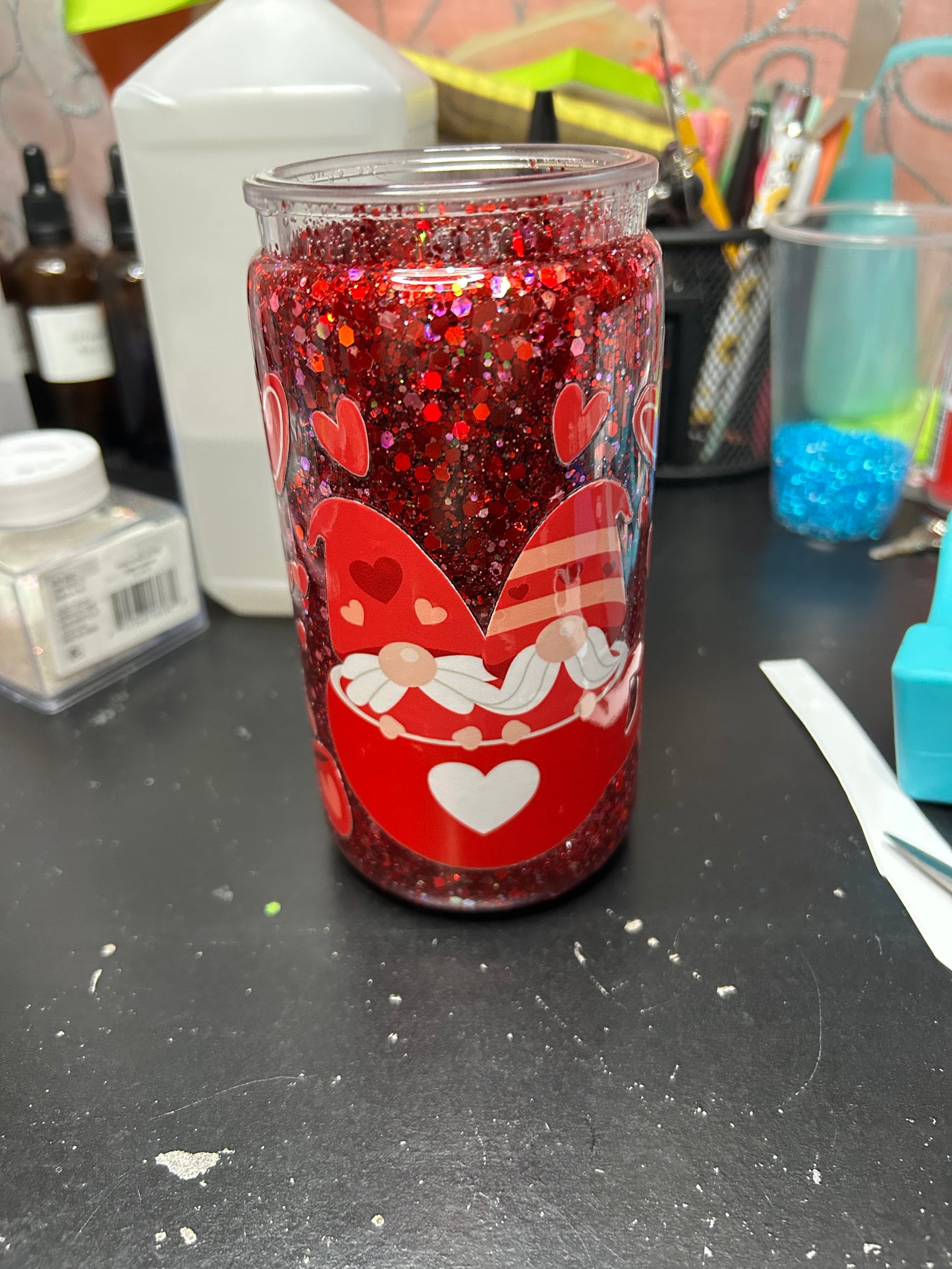 Valentines Day Gnomes 16oz Snow Globe Tumbler