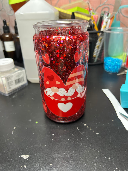 Valentines Day Gnomes 16oz Snow Globe Tumbler