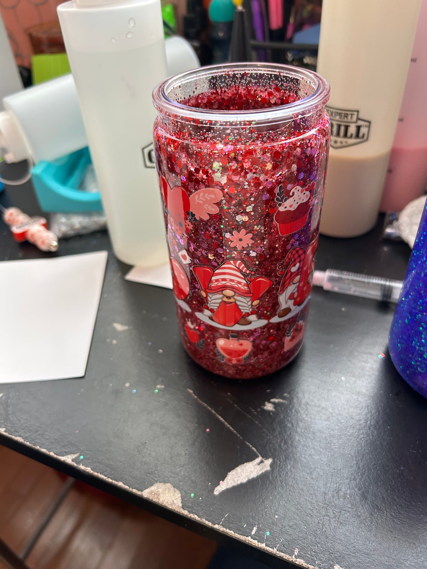Valentines Day Gnomes And Hearts 16oz Snow Globe Tumbler