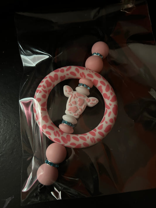 Pink Cow Head Car Charm