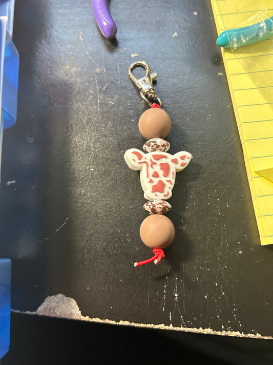 Brown cow head keychain charm