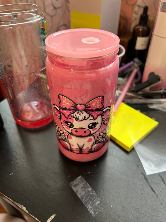 Cow With A Bow 16oz Snow Globe Tumbler