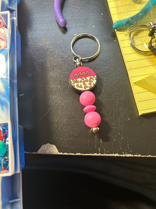 Pink leopard mama keychain bar