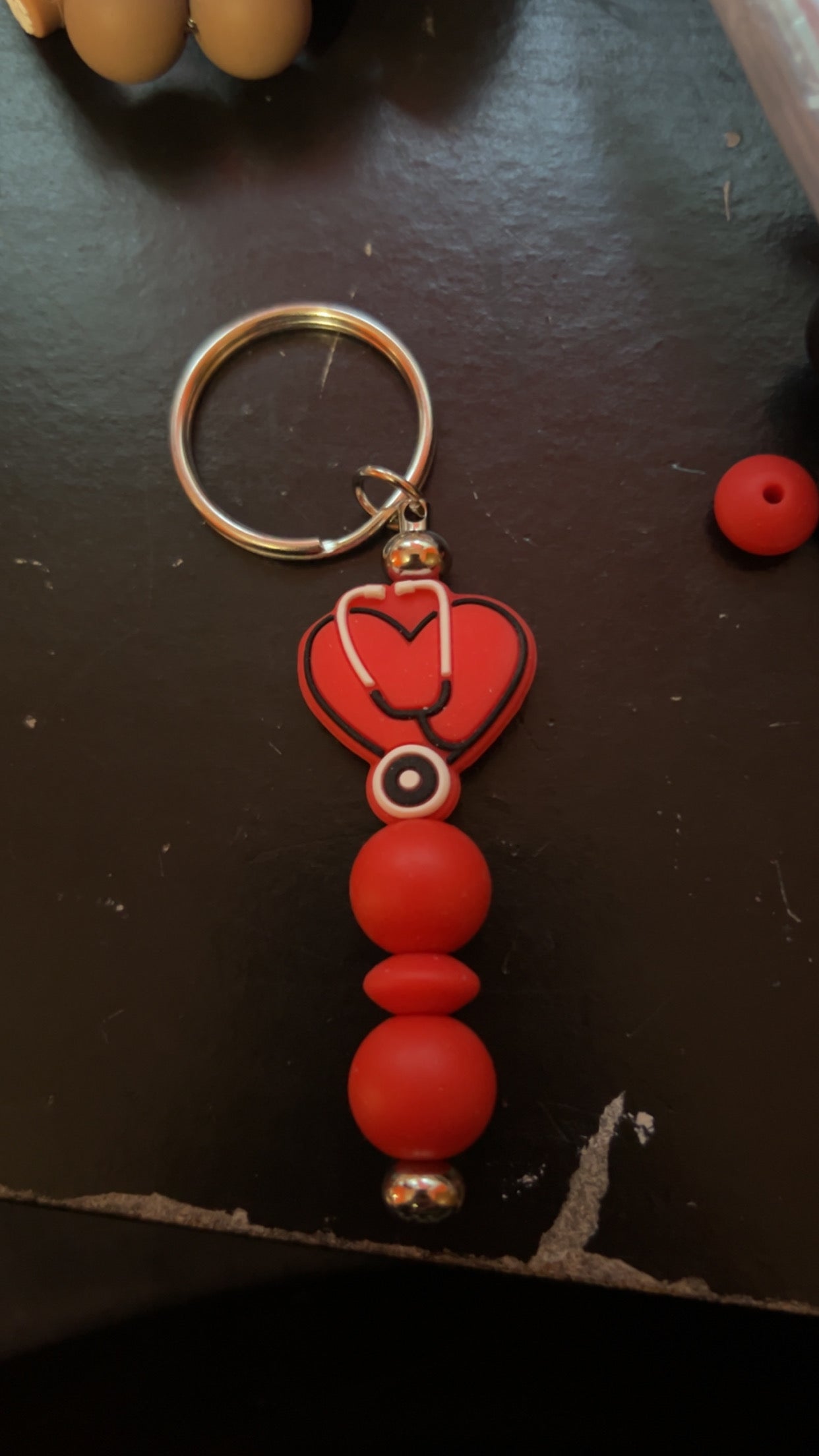 Red stethoscope heart keychain bar
