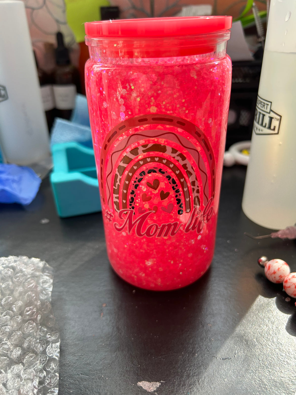#Mom Life Decal 16oz Snow Globe Tumbler