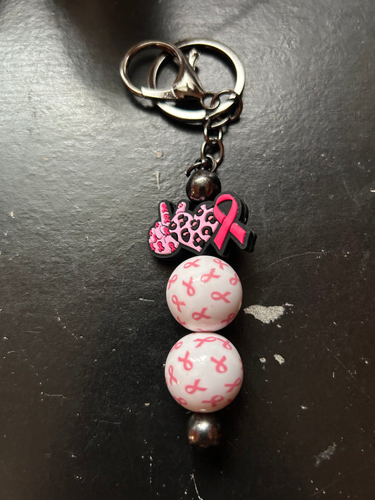 Breast cancer awareness with acrylic beads keychain bar