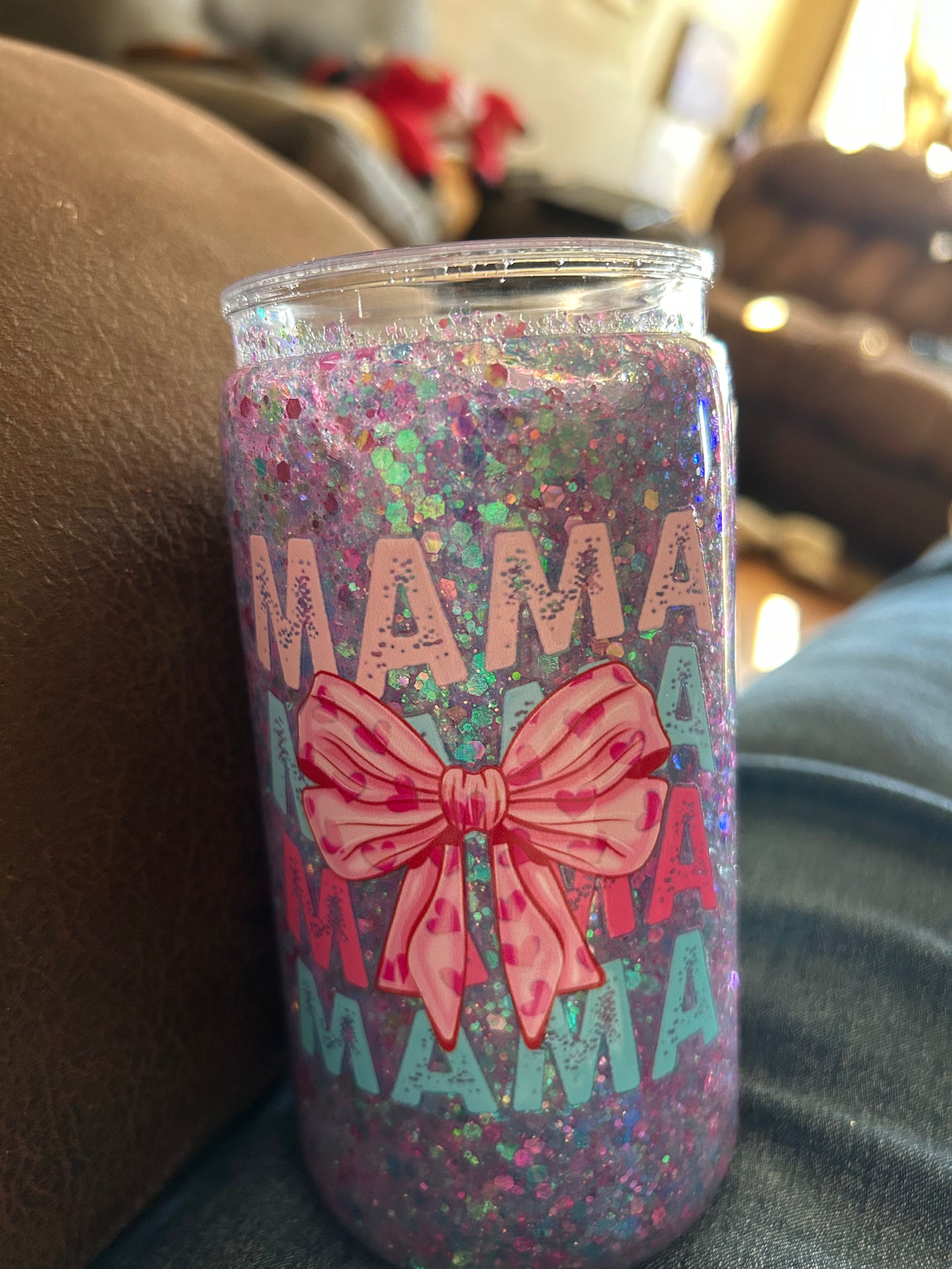 Mama With A Bow Decal 16oz Snow Globe Tumbler