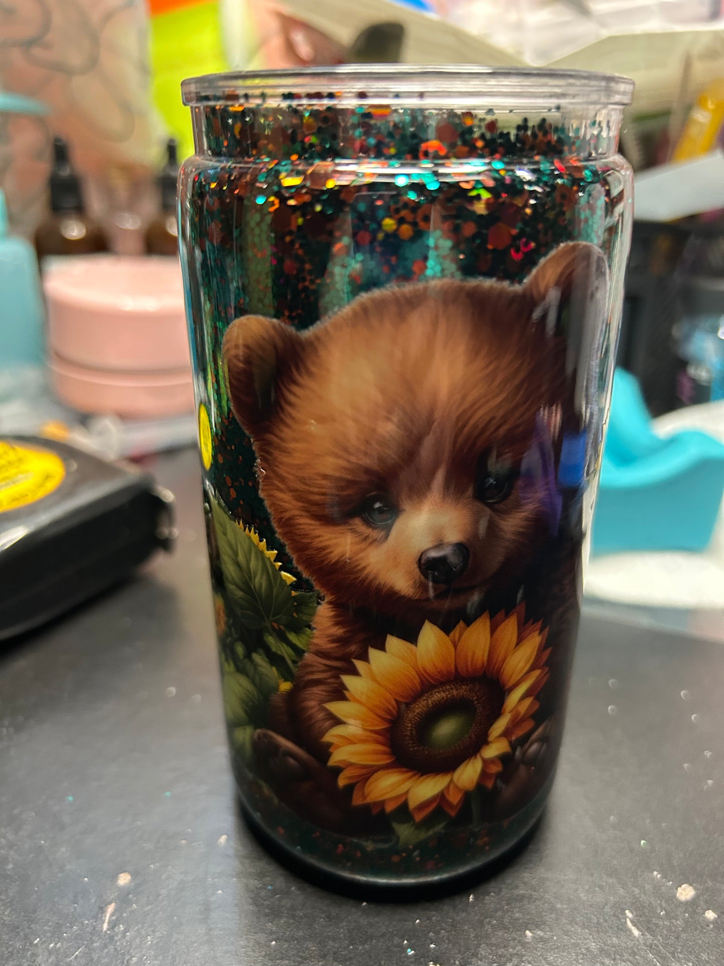 Bear and Sunflower 16oz Snow Globe Tumbler