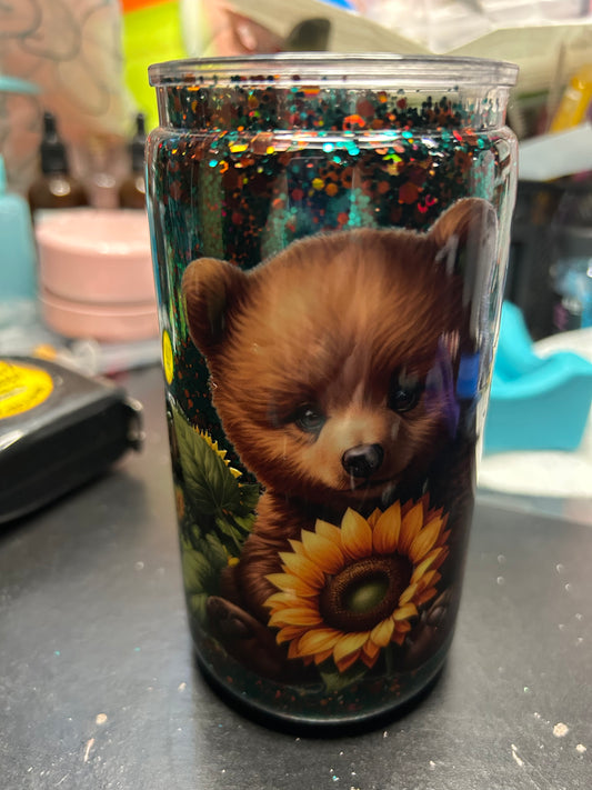 Bear and Sunflower 16oz Snow Globe Tumbler