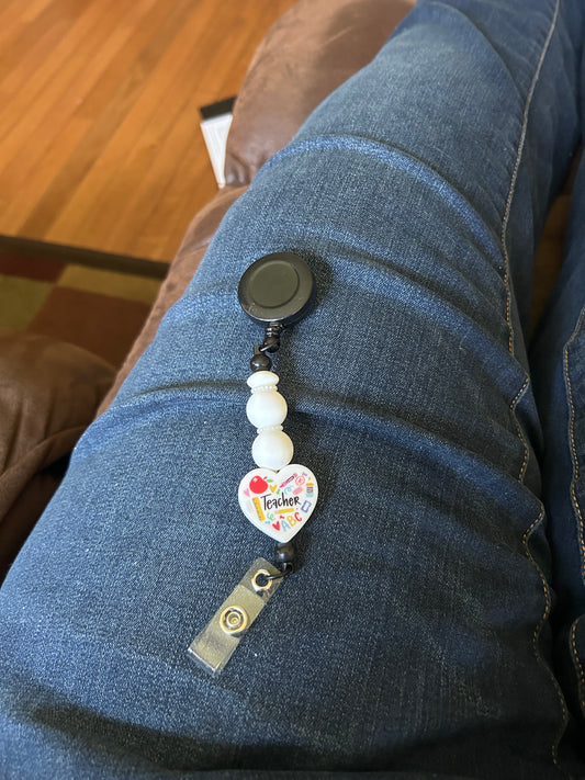 Black Teacher Heart Badge Reel