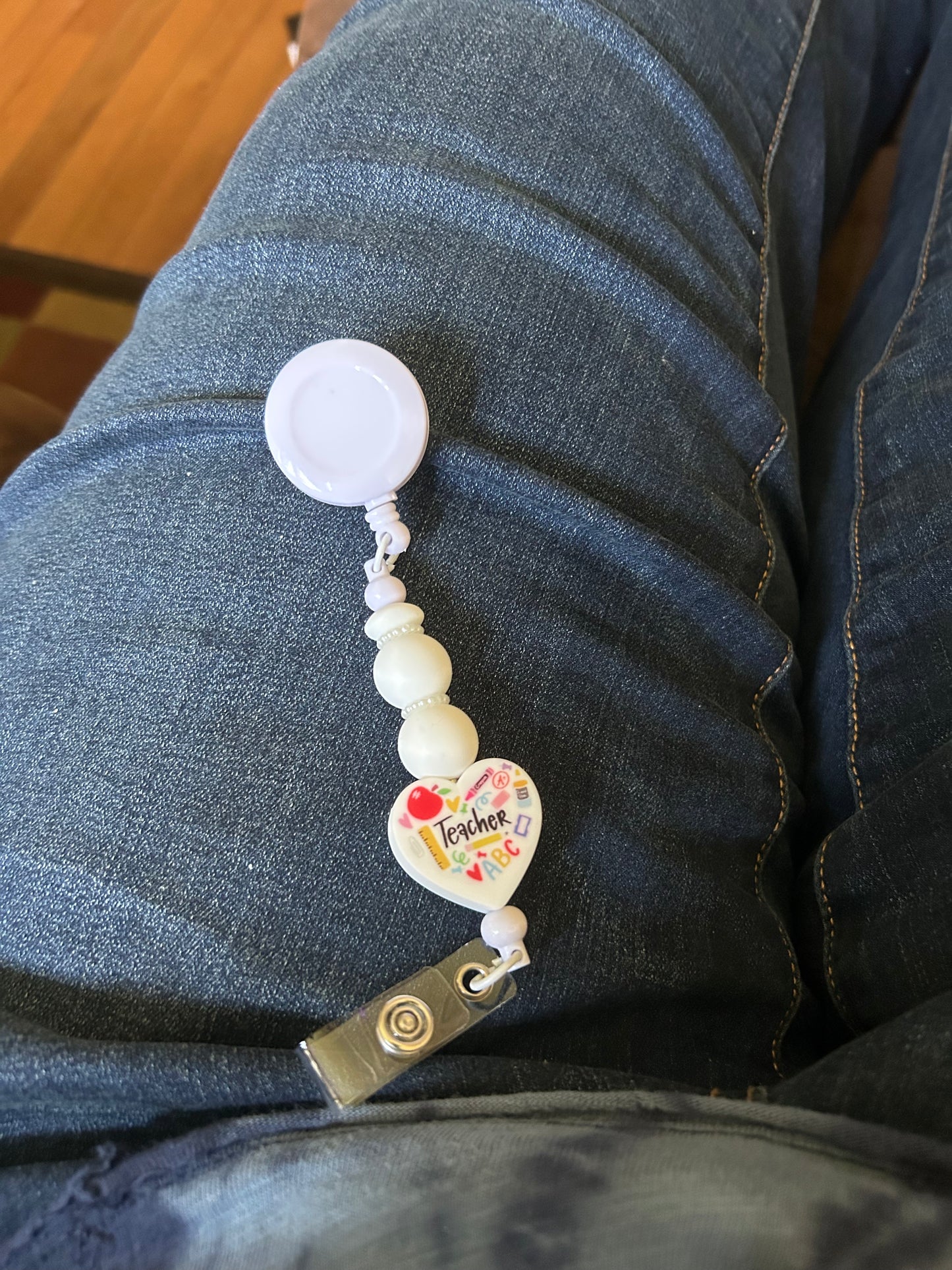 White Teacher Heart Badge Reel