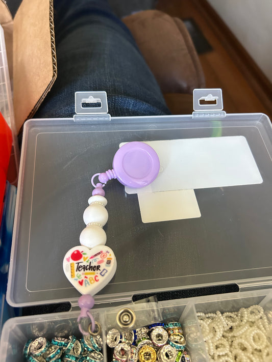 Lilac Teacher Heart Badge Reel