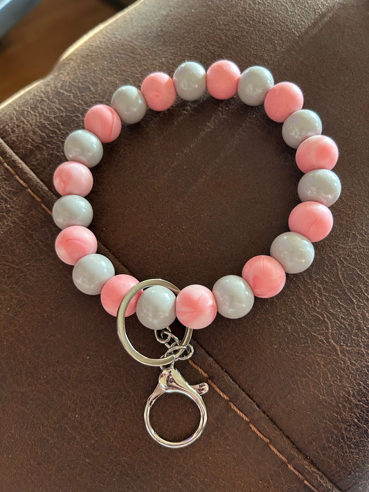 Pink Marble and Gray Shimmer Wristlet