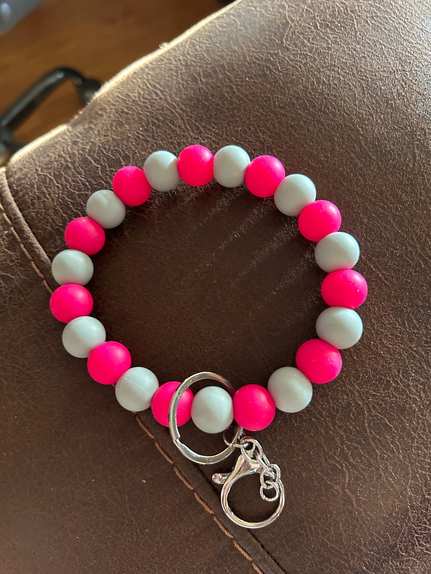 Fire Pink and Gray Wristlet