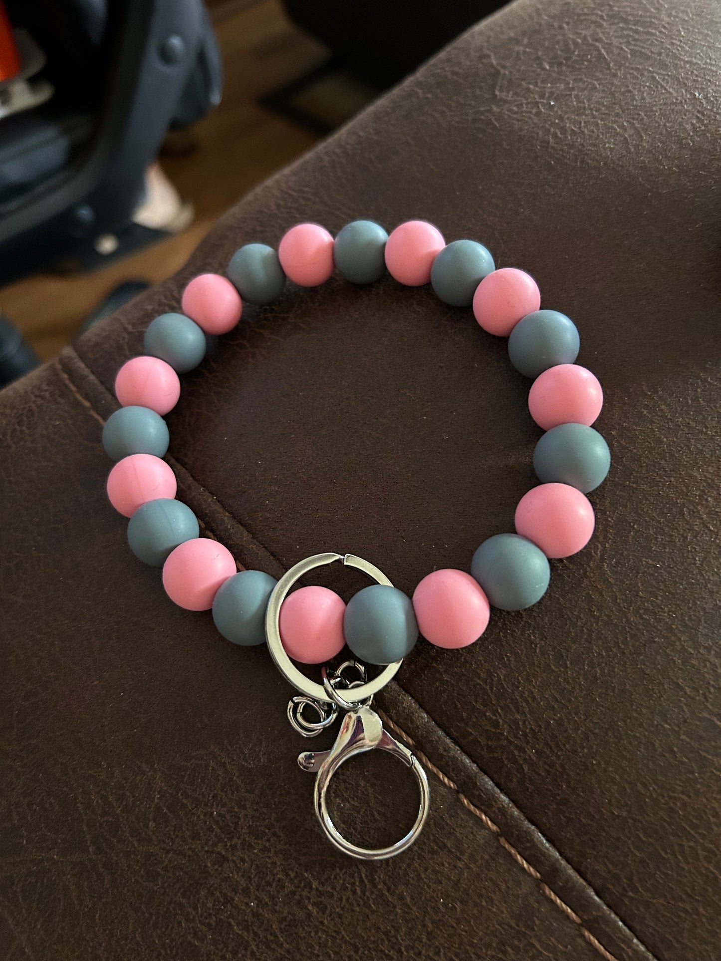 Pink and Gray Wristlet