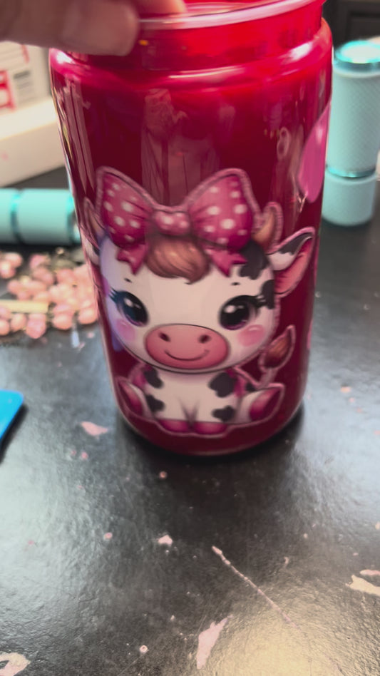 Cow And Strawberries 16oz Snow Globe Tumbler