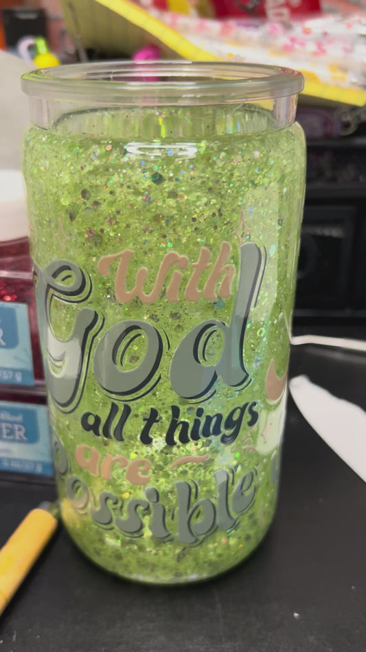 With God 16oz Snow Globe Tumbler
